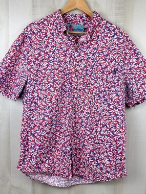 Chubbies Men’s The Gluten Free Short Sleeve Shirt Red White Blue Leaves XL